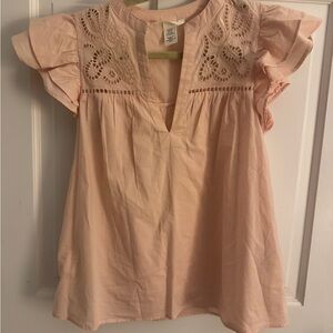 Women’s XS H&M Pink Flutter Sleeve Blouse with Lace Detail